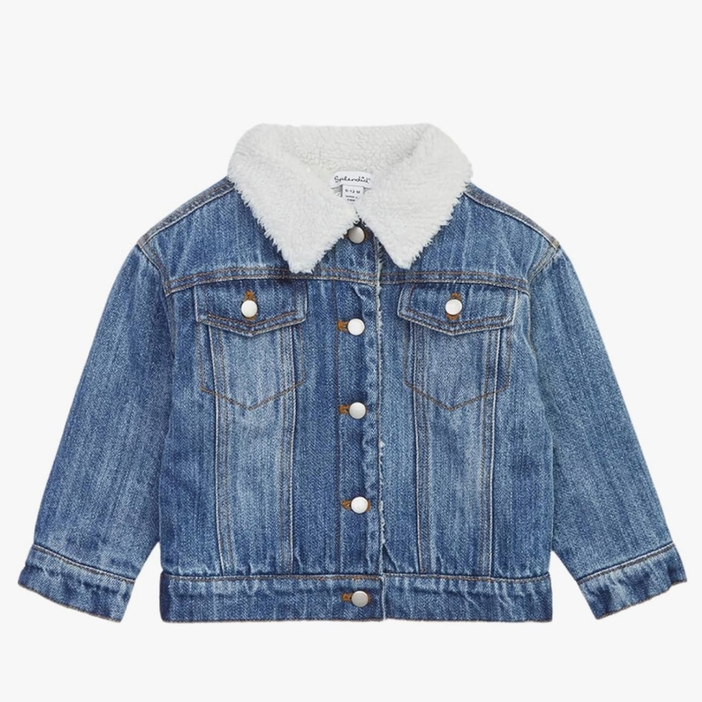 Unbranded Kids Blue Denim Jacket with White Sherpa Collar
